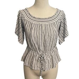 Abercrombie‎ & Fitch Striped Peplum Top Off-Shoulder Blue and Cream Size Small
